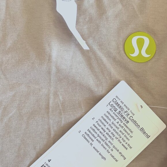 Lululemon Long-Sleeve Logo Tee Beige 4 NEW - Picture 7 of 8